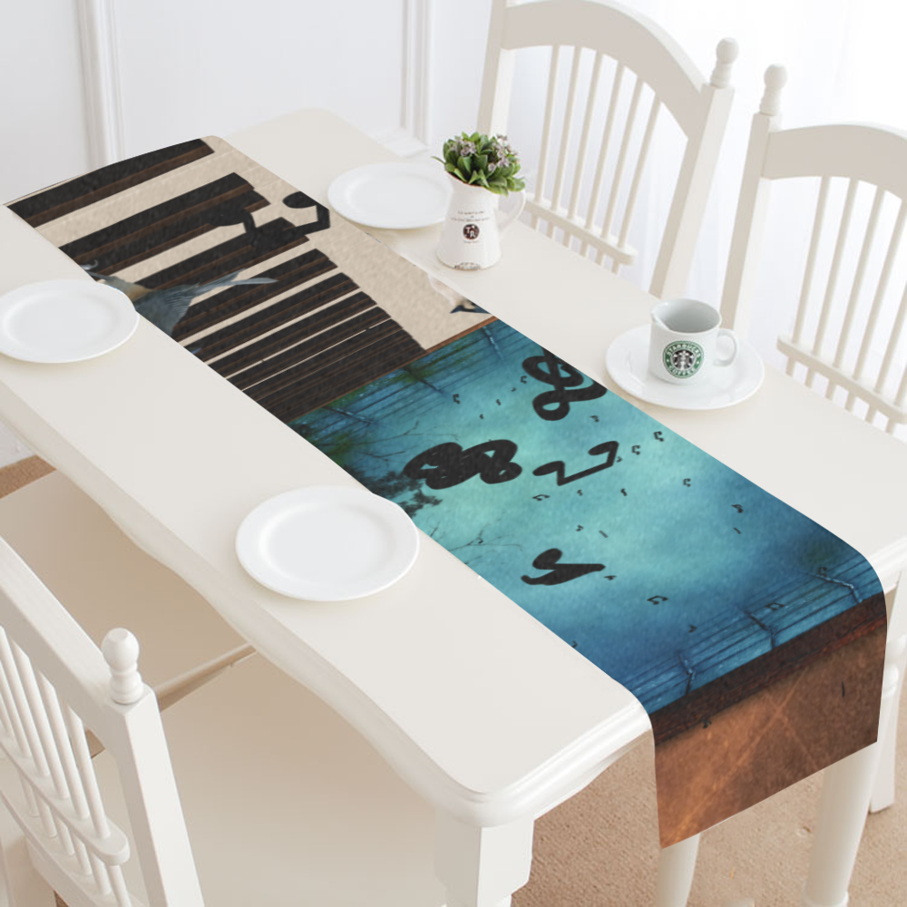 Music, birds on a piano Table Runner 14x72 inch