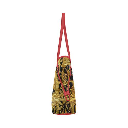 Tote Travel Bag Handbag Tote Bag Black Gold Red Sun Dragon by Tell3People Clover Canvas Tote Bag (Model 1661)