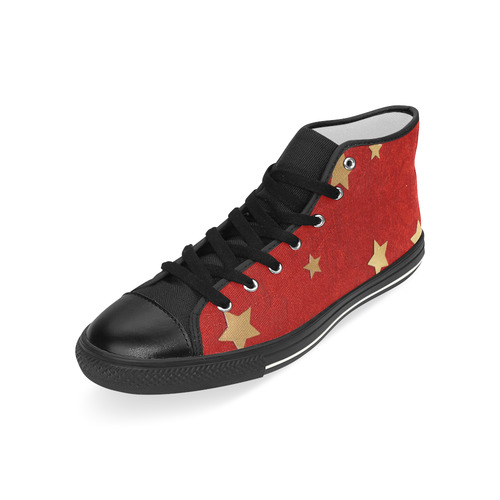 Hi Tops High Top Shoes Black Red Fabric Gold Stars by Tell3People Men’s Classic High Top Canvas Shoes (Model 017)
