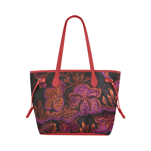 Tote Travel Bag Handbag Lace Red Purple Flowers by Tell3People Clover Canvas Tote Bag (Model 1661)