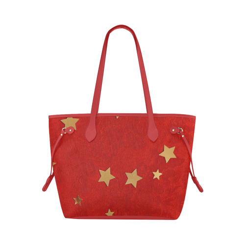Tote Travel Bag Handbag Red Fabric Gold Stars by Tell3People Clover Canvas Tote Bag (Model 1661)