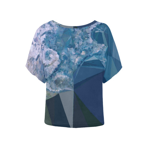 Jupiter Blue White Geometric Triangles Women's Batwing-Sleeved Blouse T shirt (Model T44)