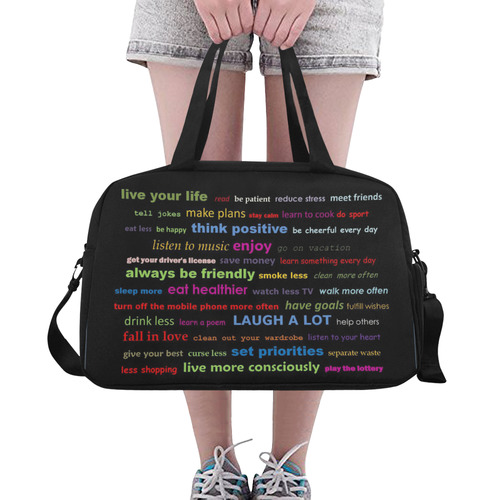 Travel Overnight Bag Colorful Resolutions Quotes by Tell3People Fitness Handbag (Model 1671)