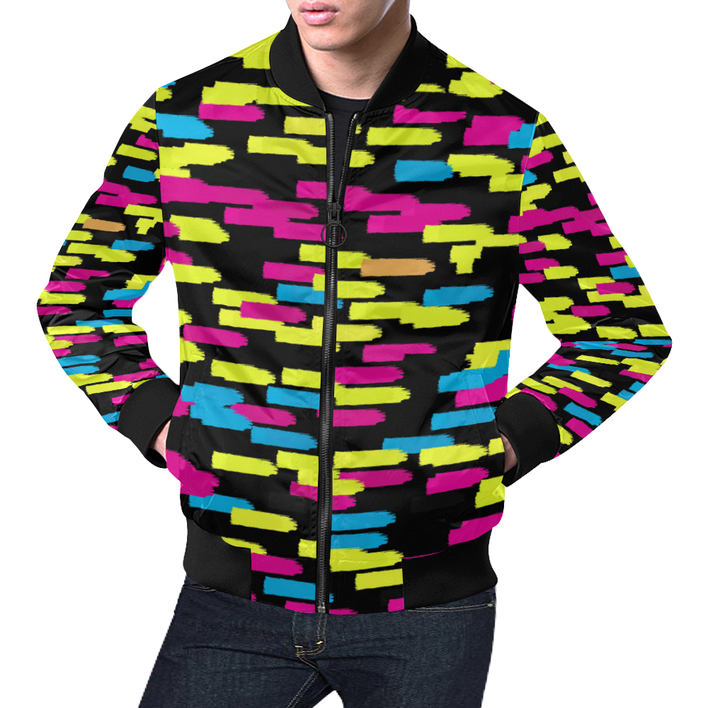 Colorful strokes on a black background All Over Print Bomber Jacket for Men (Model H19)