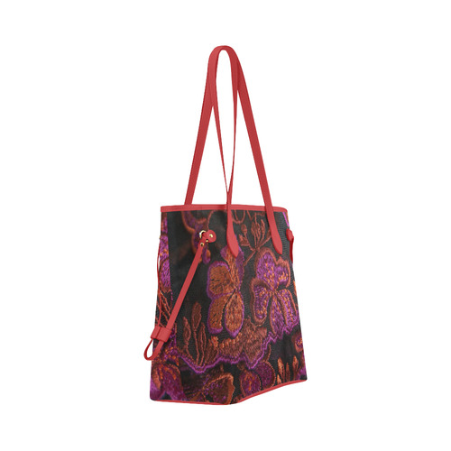 Tote Travel Bag Handbag Lace Red Purple Flowers by Tell3People Clover Canvas Tote Bag (Model 1661)