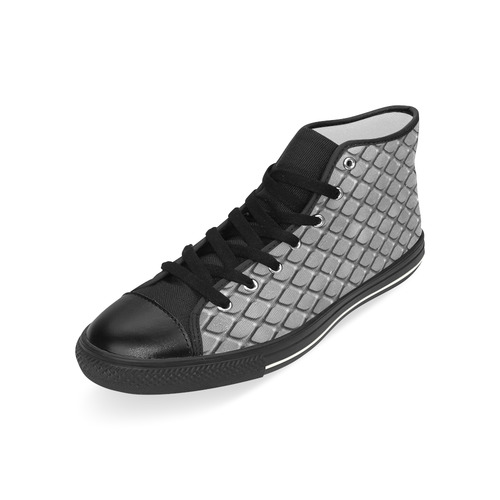 Hi Tops High Top Shoes Black Gray Grid by Tell3People Men’s Classic High Top Canvas Shoes (Model 017)