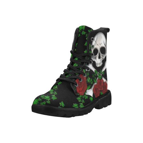 Skull Rose-BLACK Martin Boots for Women (Black) (Model 1203H)