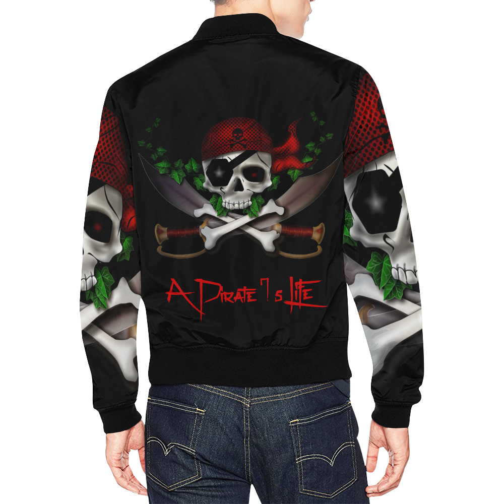 Skull Pirate's Life-Black All Over Print Bomber Jacket for Men (Model H19)