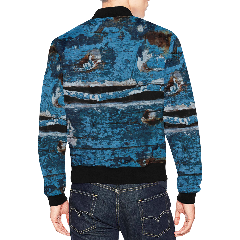 Blue painted wood All Over Print Bomber Jacket for Men (Model H19)