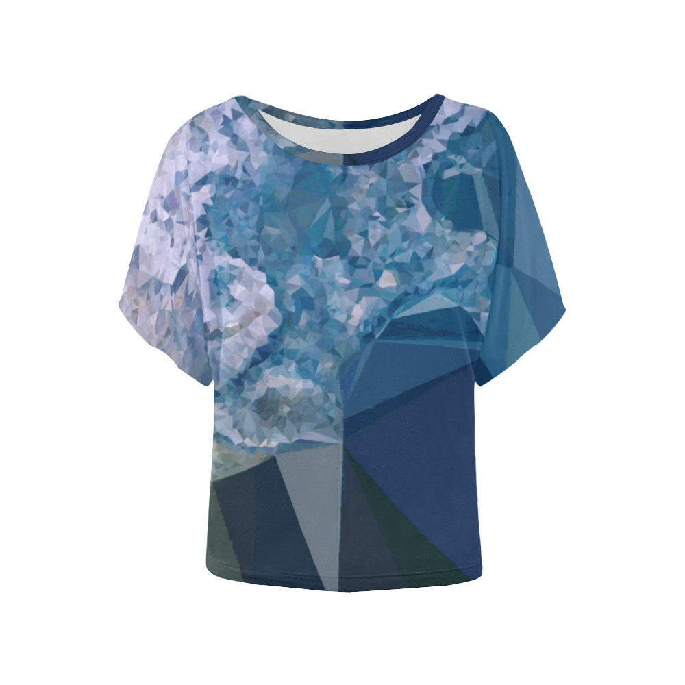 Jupiter Blue White Geometric Triangles Women's Batwing-Sleeved Blouse T shirt (Model T44)