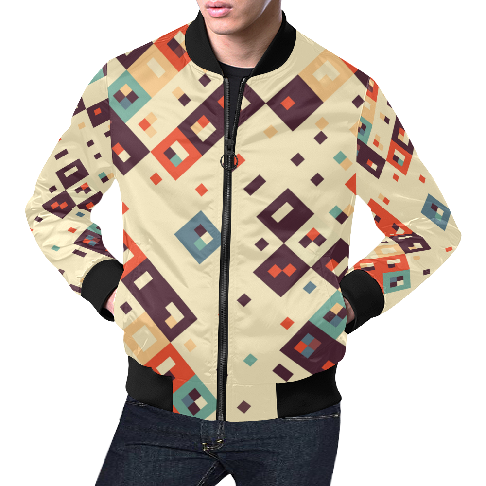 Squares in retro colors4 All Over Print Bomber Jacket for Men (Model H19)
