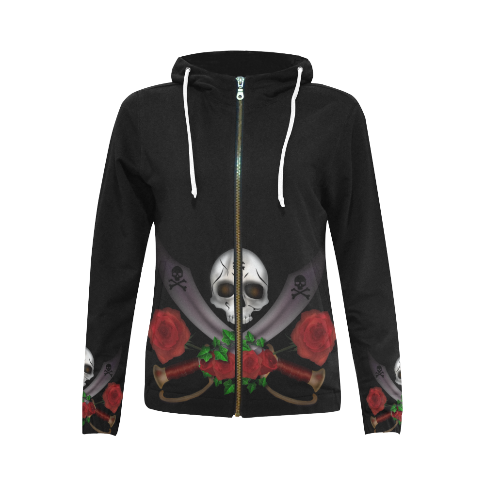 Skull Sword and the Rose All Over Print Full Zip Hoodie for Women (Model H14)