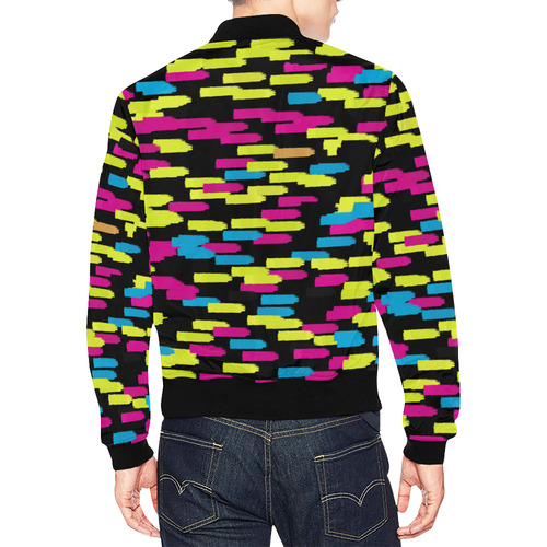Colorful strokes on a black background All Over Print Bomber Jacket for Men (Model H19)