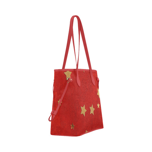 Tote Travel Bag Handbag Red Fabric Gold Stars by Tell3People Clover Canvas Tote Bag (Model 1661)