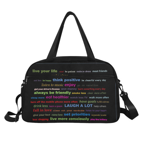 Travel Overnight Bag Colorful Resolutions Quotes by Tell3People Fitness Handbag (Model 1671)