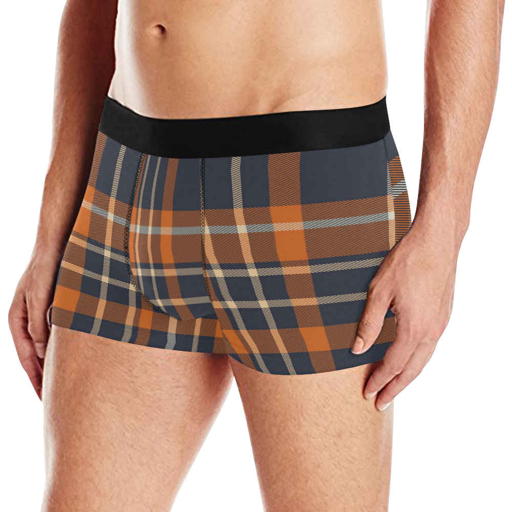 Blue Orange Plaid Men's All Over Print Boxer Briefs (Model L10)