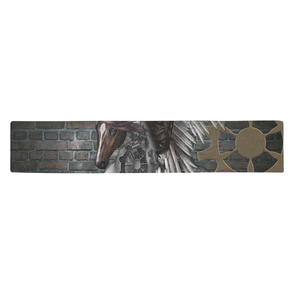 Steampunk, awesome steampunk horse with wings Table Runner 14x72 inch