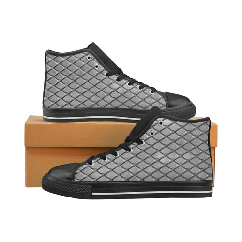 Hi Tops High Top Shoes Black Gray Grid by Tell3People Men’s Classic High Top Canvas Shoes (Model 017)