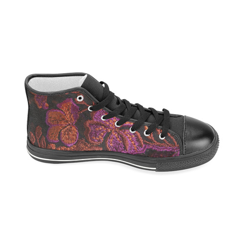 Hi Tops High Top Shoes Black Lace Red Purple Flowers by Tell3People. Men’s Classic High Top Canvas Shoes (Model 017)
