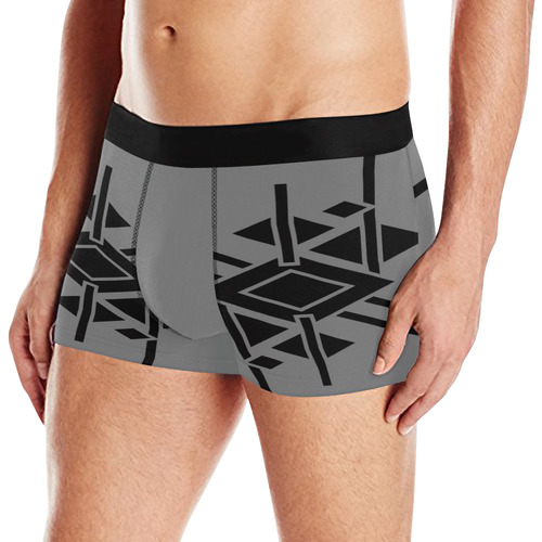 Black Geometric Art Stripes Triangles Rhombuses Men's All Over Print Boxer Briefs (Model L10)