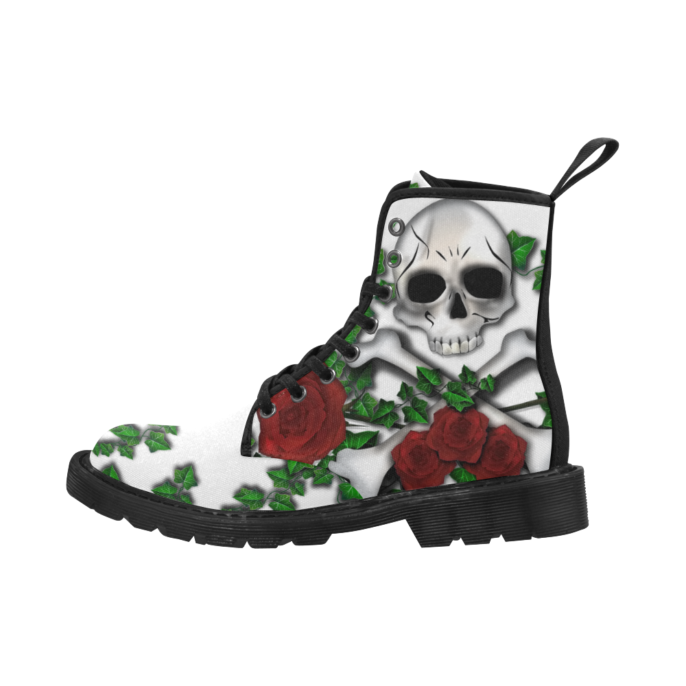 Skull Rose-WHITE Martin Boots for Women (Black) (Model 1203H)