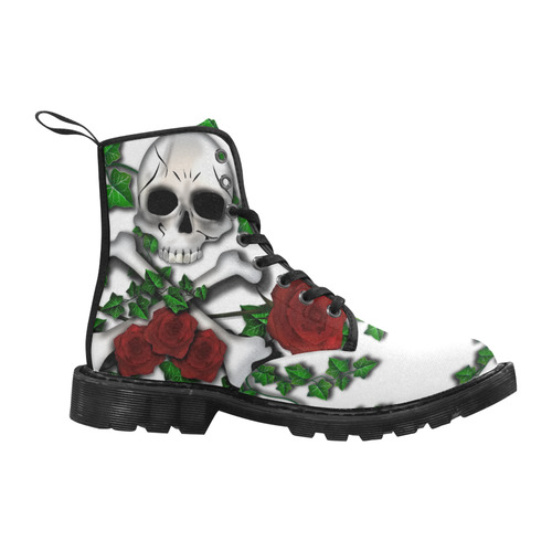 Skull Rose-WHITE Martin Boots for Women (Black) (Model 1203H)