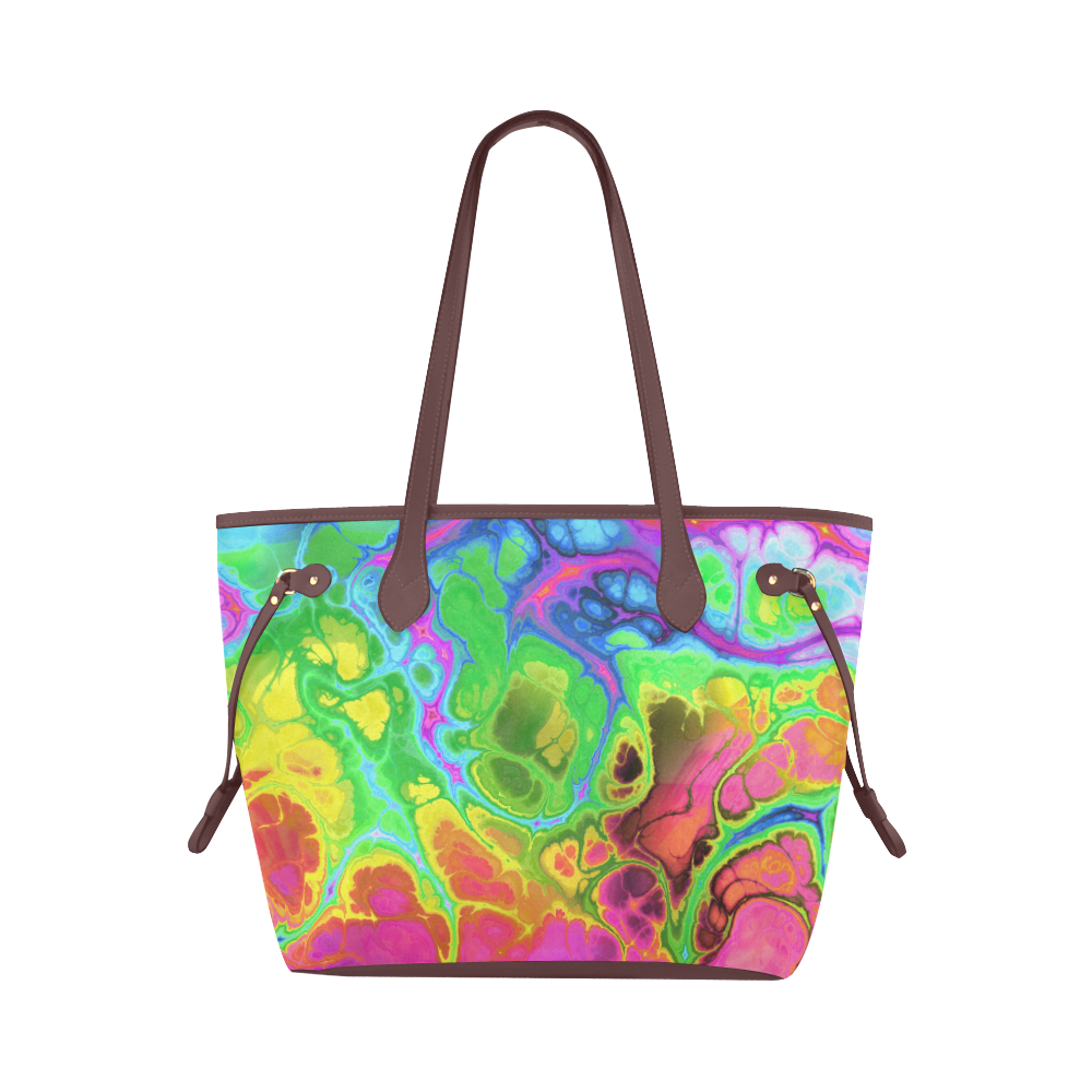 Rainbow Marble Fractal Clover Canvas Tote Bag (Model 1661)