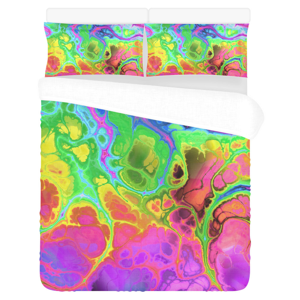 Rainbow Marble Fractal 3-Piece Bedding Set