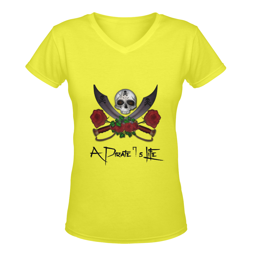 Skull Sword and the Rose-3 Women's Deep V-neck T-shirt (Model T19)