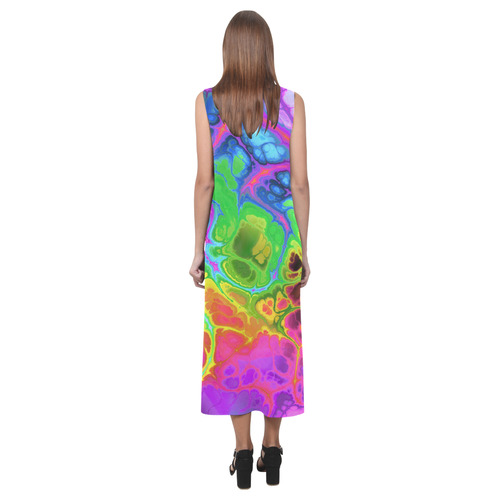 Rainbow Marble Fractal Phaedra Sleeveless Open Fork Long Dress (Model D08)