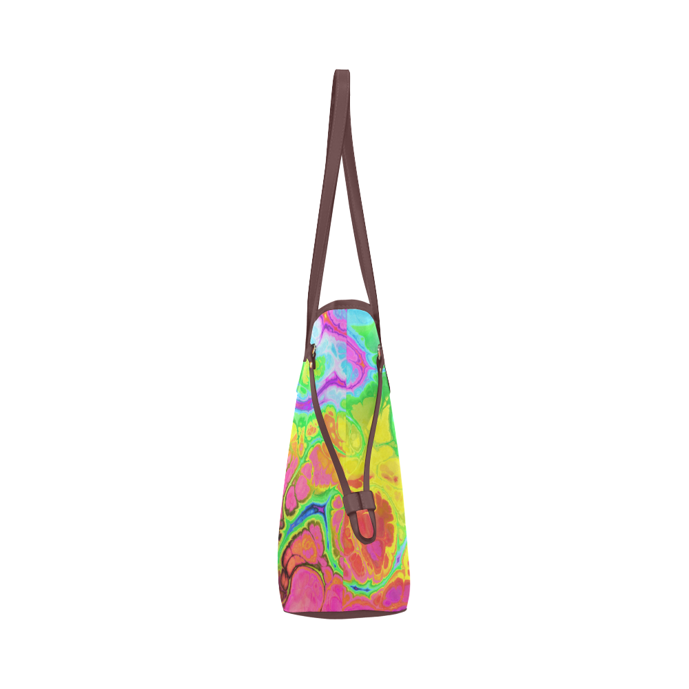 Rainbow Marble Fractal Clover Canvas Tote Bag (Model 1661)