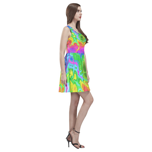 Rainbow Marble Fractal Thea Sleeveless Skater Dress(Model D19)