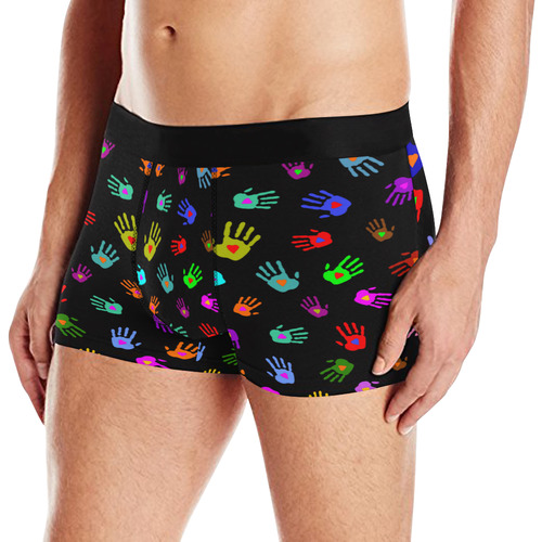 Multicolored HANDS with HEARTS love pattern Men's All Over Print Boxer Briefs (Model L10)