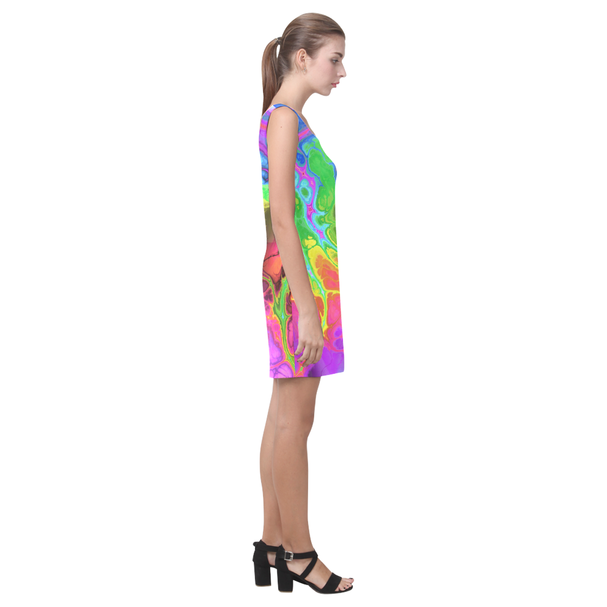 Rainbow Marble Fractal Medea Vest Dress (Model D06)