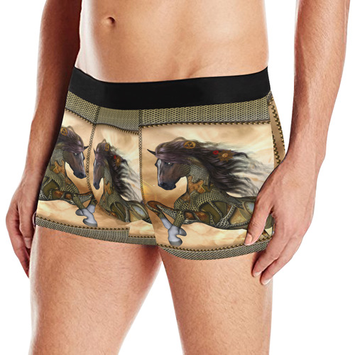 Aweseome steampunk horse, golden Men's All Over Print Boxer Briefs (Model L10)