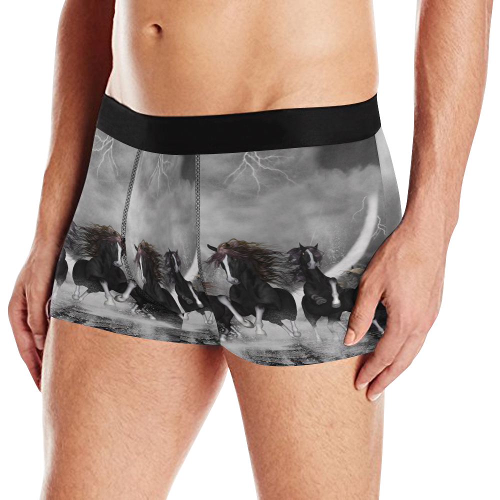 Awesome running black horses Men's All Over Print Boxer Briefs (Model L10)