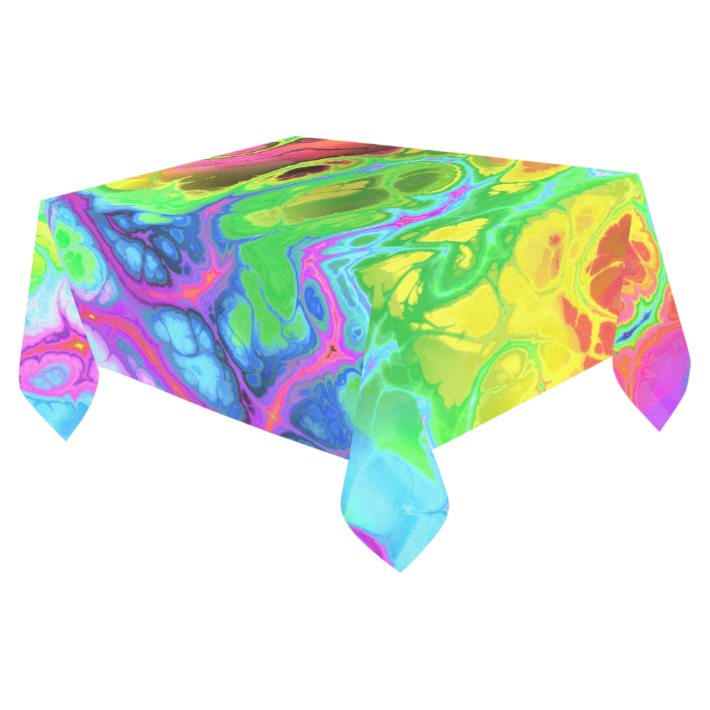 Rainbow Marble Fractal Cotton Linen Tablecloth 52"x 70"