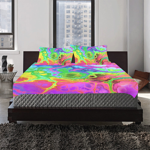 Rainbow Marble Fractal 3-Piece Bedding Set