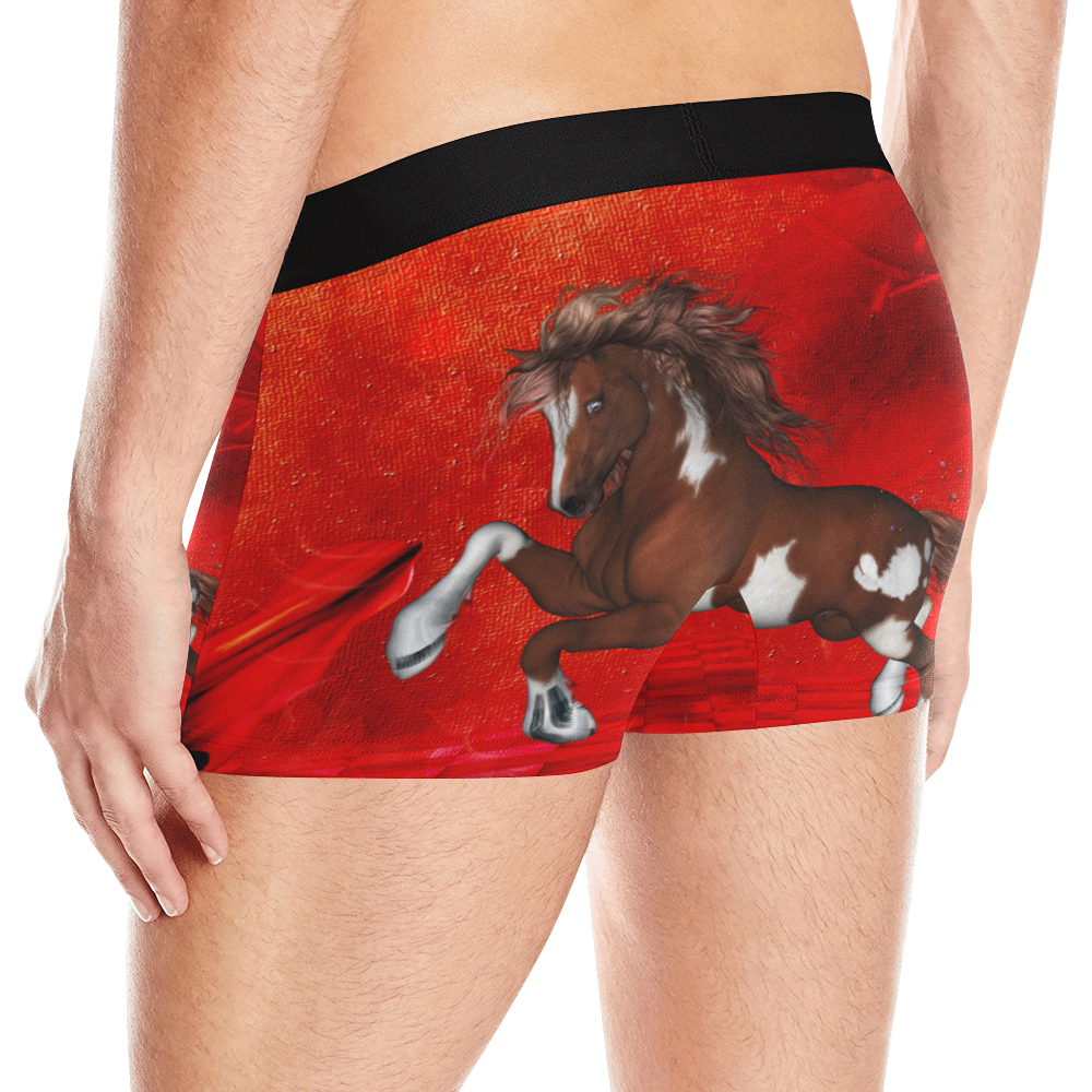 Wild horse on red background Men's All Over Print Boxer Briefs (Model L10)