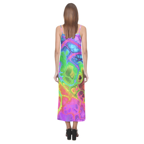 Rainbow Marble Fractal V-Neck Open Fork Long Dress(Model D18)