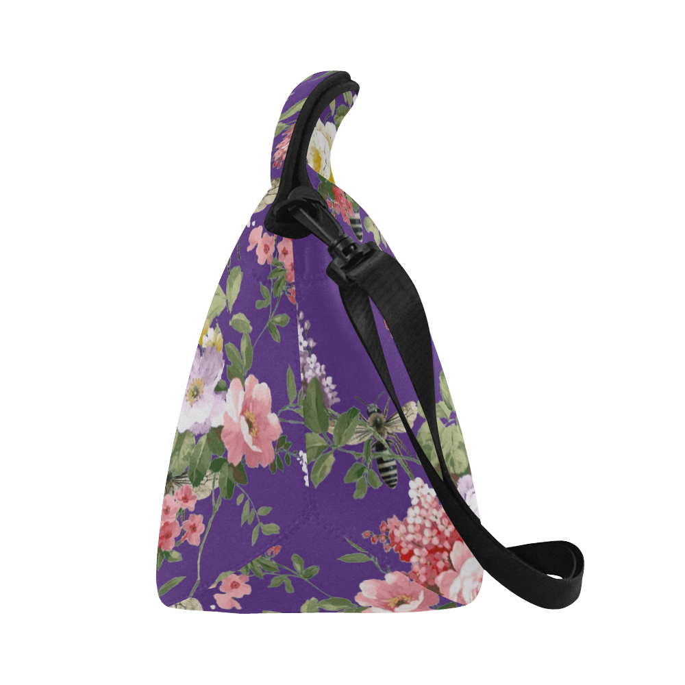 Purple Flora and Bees Neoprene Lunch Bag/Large (Model 1669)