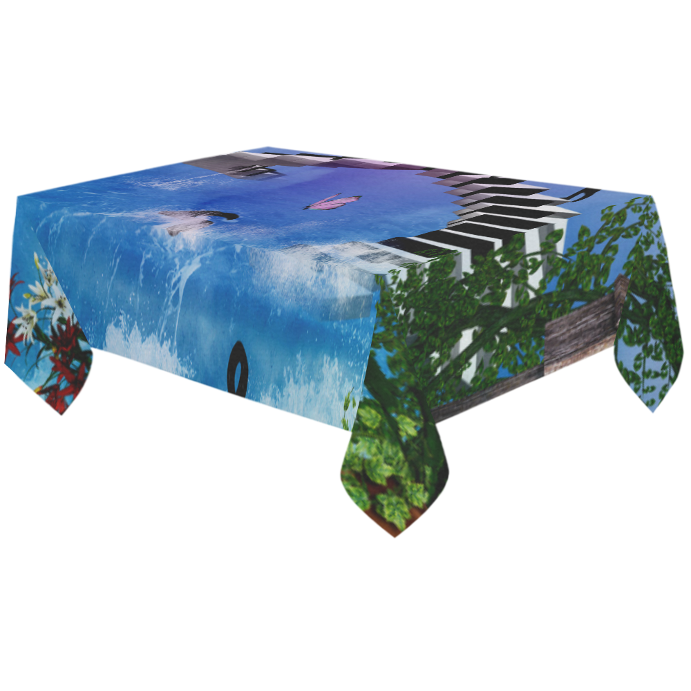 Music, piano on the beach Cotton Linen Tablecloth 60"x120"