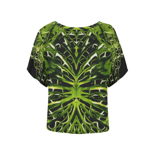 Green Mycelium Mushrooms Nature Women's Batwing-Sleeved Blouse T shirt (Model T44)