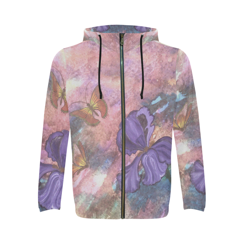 Pastel Monarchs Oversized Hoodie All Over Print Full Zip Hoodie for Men/Large Size (Model H14)