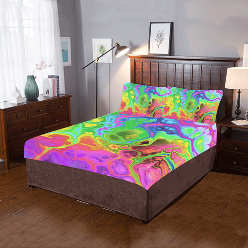 Rainbow Marble Fractal 3-Piece Bedding Set
