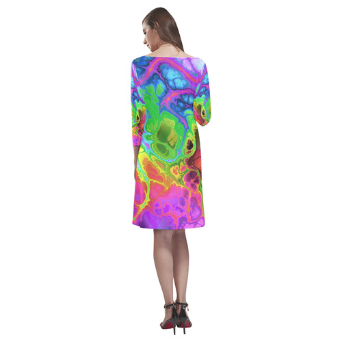 Rainbow Marble Fractal Rhea Loose Round Neck Dress(Model D22)