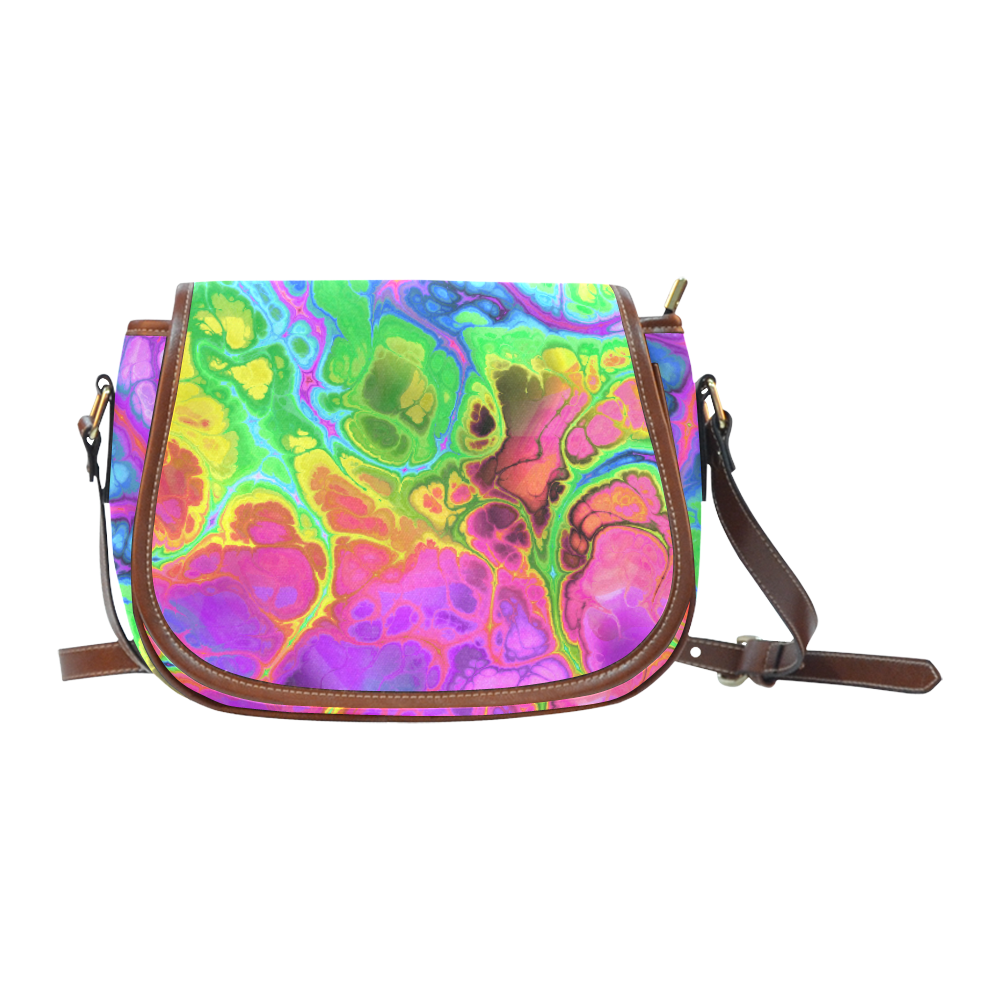 Rainbow Marble Fractal Saddle Bag/Small (Model 1649) Full Customization