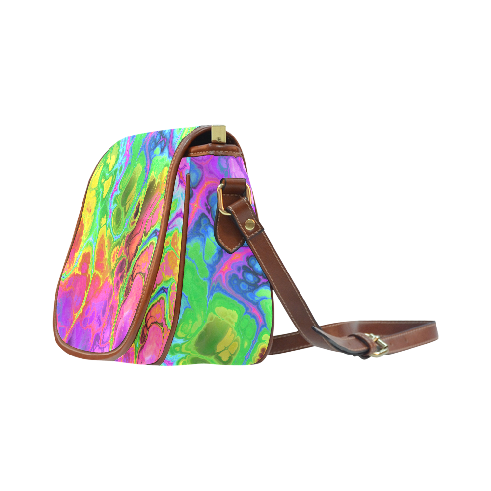 Rainbow Marble Fractal Saddle Bag/Small (Model 1649) Full Customization