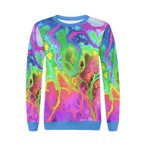 Rainbow Marble Fractal All Over Print Crewneck Sweatshirt for Women (Model H18)
