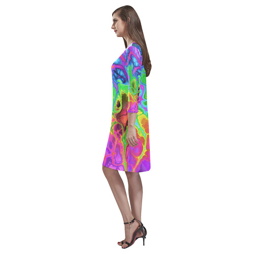 Rainbow Marble Fractal Rhea Loose Round Neck Dress(Model D22)